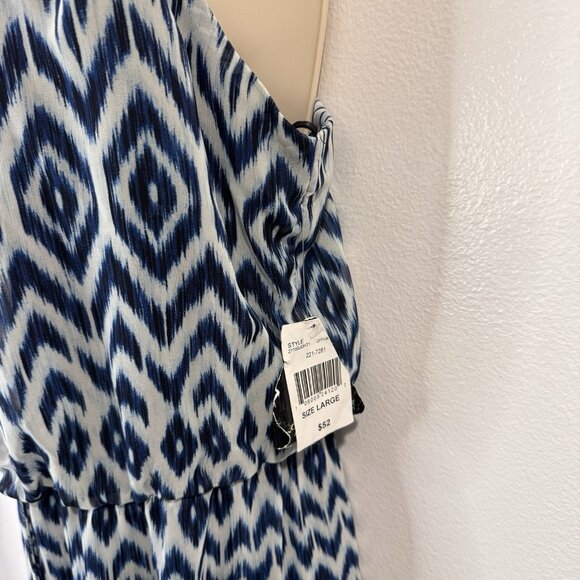 Vintage Y2K NEW City Triangles Maxi Dress L Diamond Blue White Gold Boho Beach - Picture 5 of 12